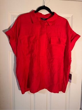 Simply Vera Vera Wang Red Short-Sleeve Button Down Shirt XL